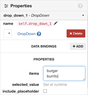 Setting DropDown items in the Properties Panel