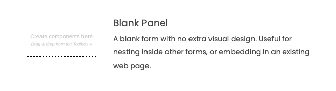 The Blank Panel Form option from the New Form dialog in the Material Design theme.