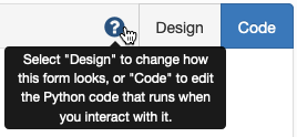 Choosing between Design view and Code view of the Form Editor.