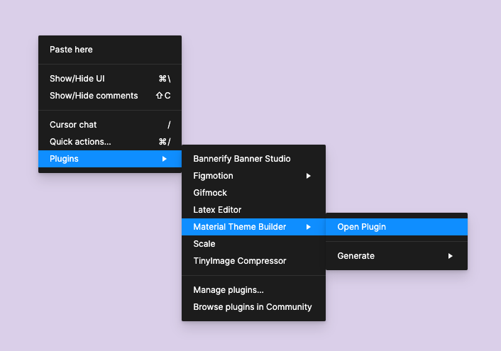 Opening the Material Theme Builder in a Figma file