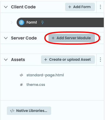 The Add Server Module button highlighted in the App Browser