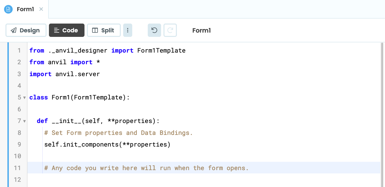 Code View for Form1
