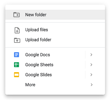 The right-click context menu in Google Drive.