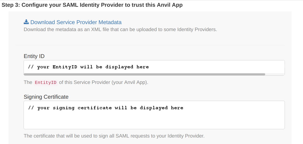 Location of the Service Provider Metadata in the SAML Authentication service