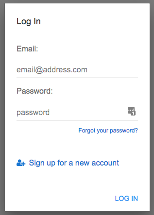 A login form with username and password inputs, plus 'sign up' and 'forgot your password' links