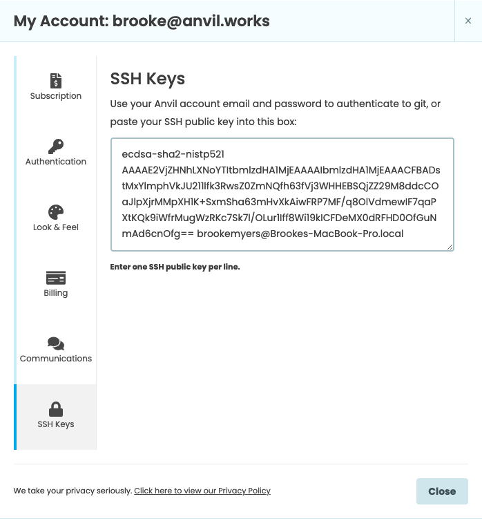 Adding an SSH public key to My Account
