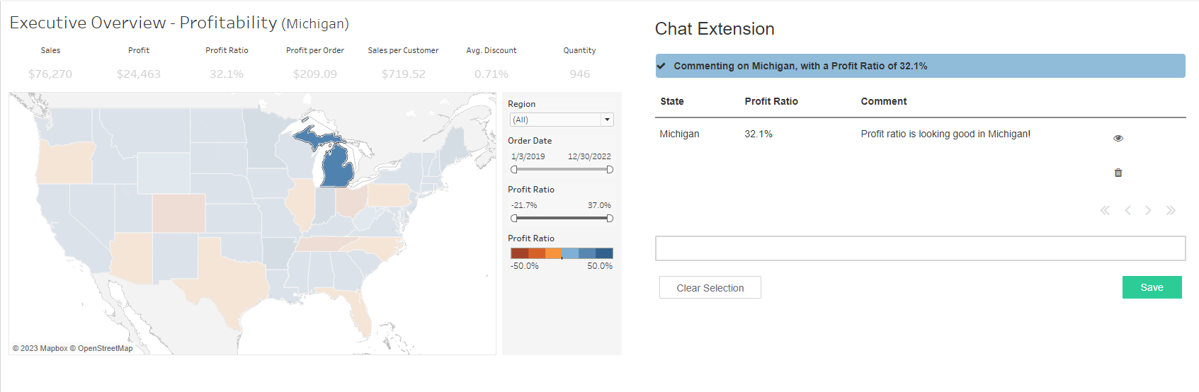 A Tableau dashboard with a chat extension built with Anvil X