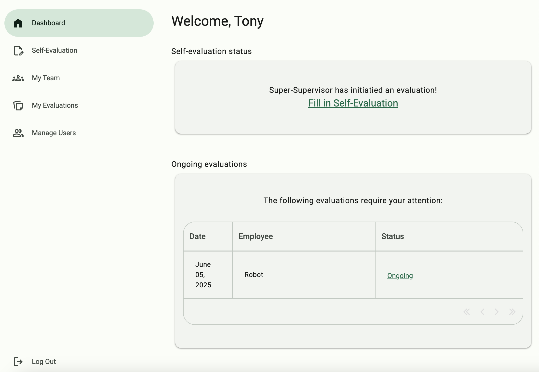 The updated homepage of the HR Workflow App. Its sleek new look uses the new Material 3 Theme.
