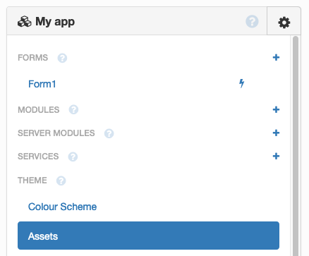Screenshot of Assets section of app browser