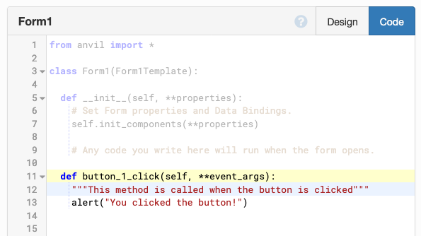 Screenshot of code view button click event handler