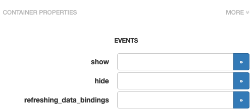Screenshot of events box in properties panel
