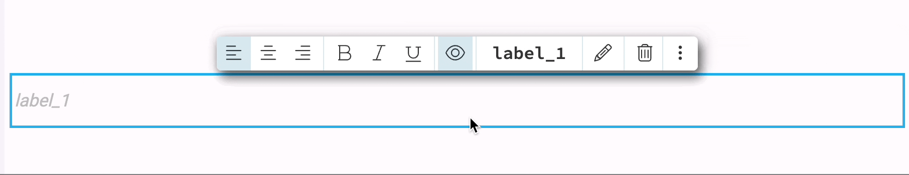 Clicking the icon on the Object Palette and changing a Label&rsquo;s text
