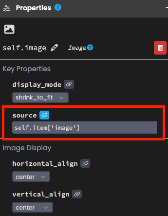 Demonstration of setting up a data binding on the image component's source property