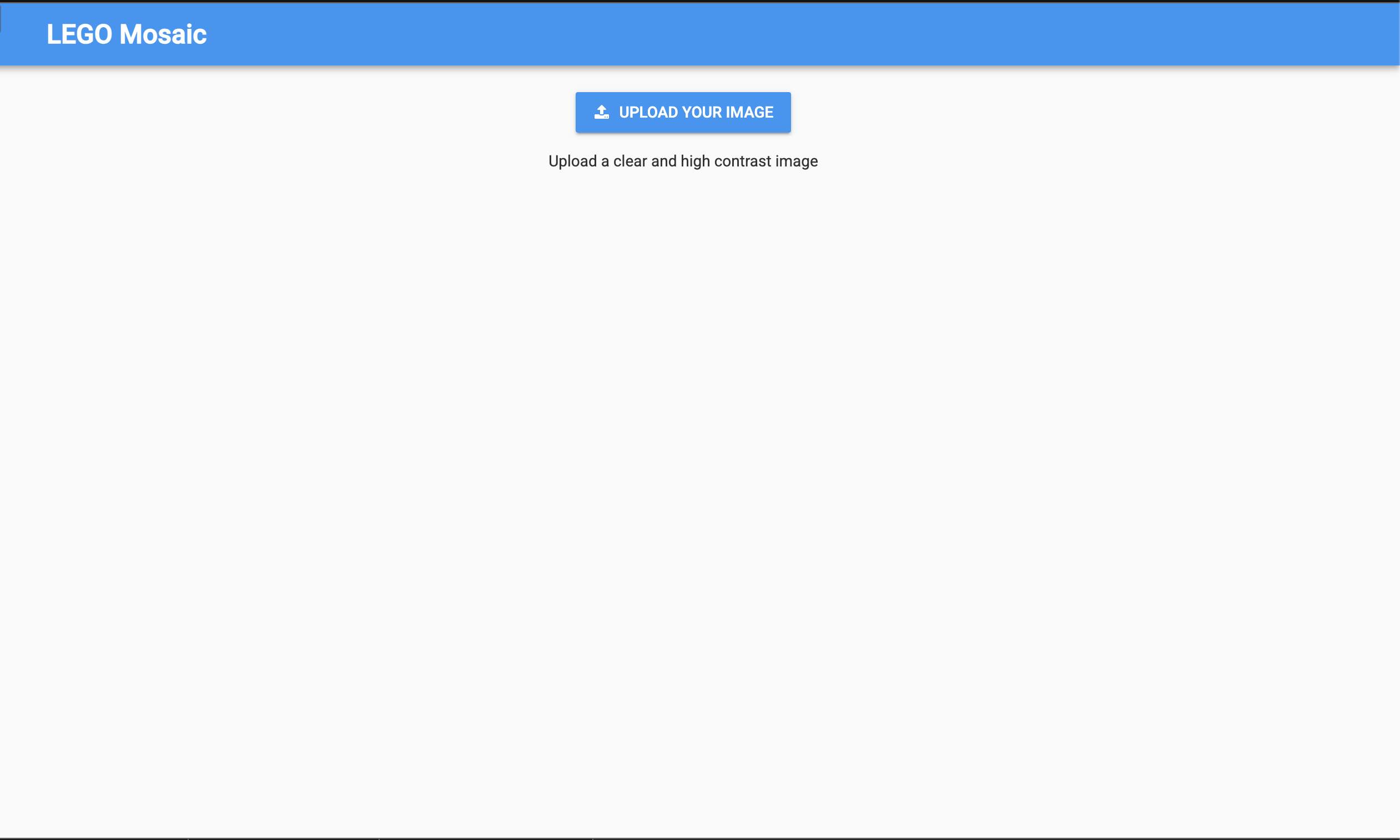 Homepage featuring a headline, file upload component, and instructions for users to upload their images