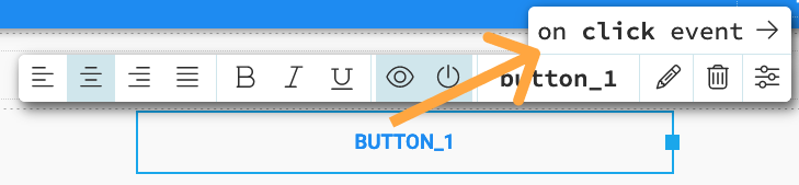 You can set up a click event
for a Button component using the Object Palette.