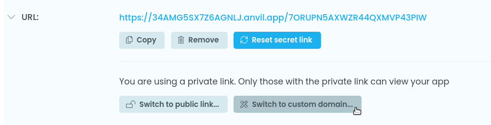 Click the 'Switch to Custom Domain' button