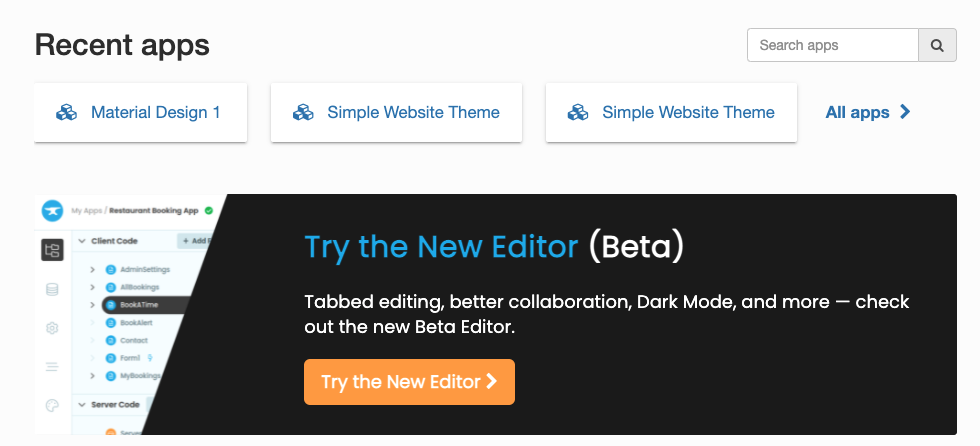 The banner on the Classic Editor start page linking to the Beta Editor