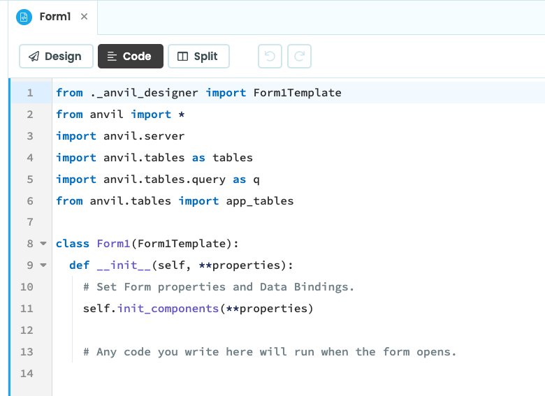 Code View for Form1