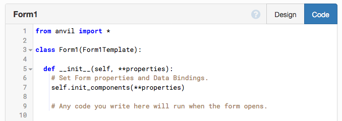 The Code View for Form1