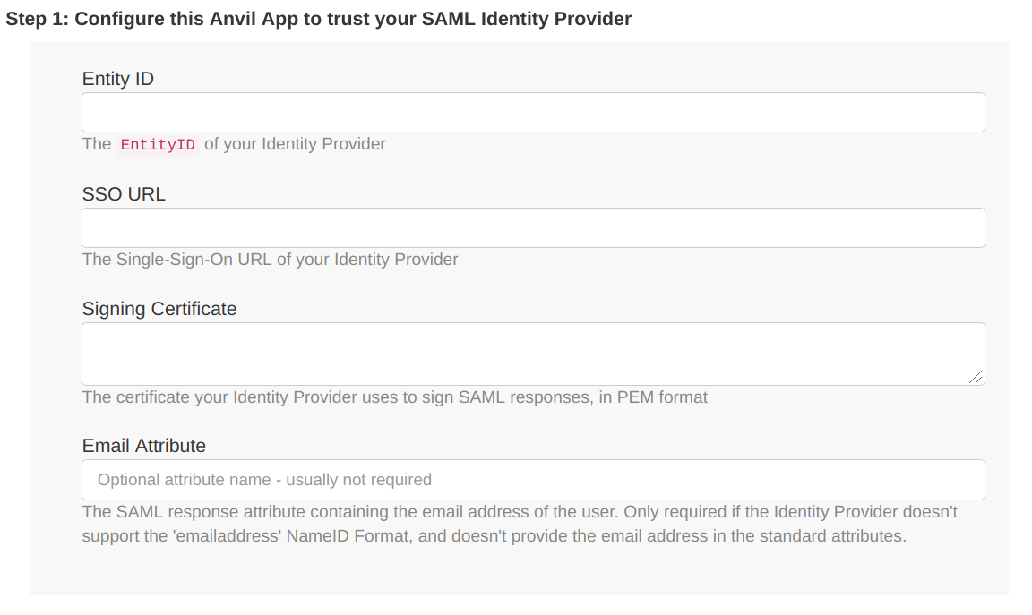 Location of the Identity Provider configuration in the SAML Authentication service