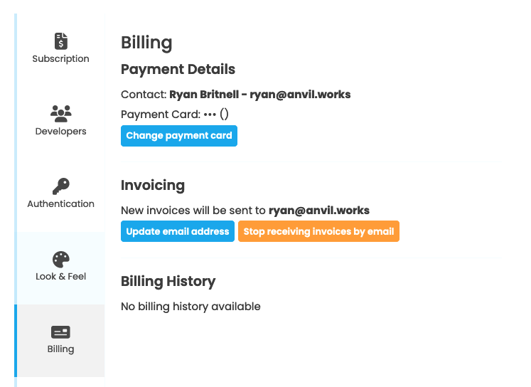 The Email invoicing management options