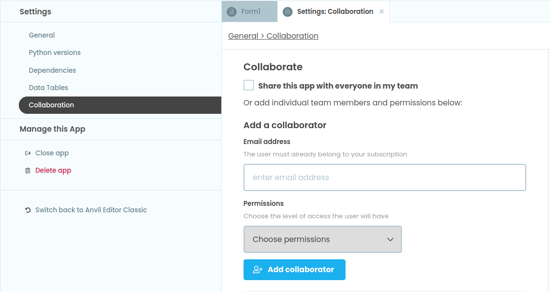 The Collaboration tab