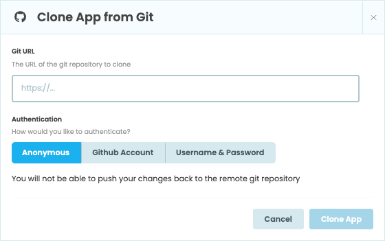 Clone from GitHub modal