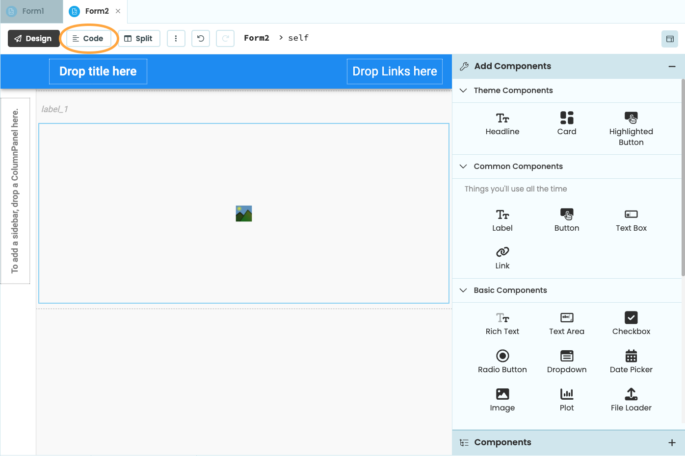 Switching to Code View of Form2