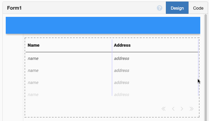 Double click on your Data Grid to access the RowTemplate.
It behaves as a DataRowPanel.