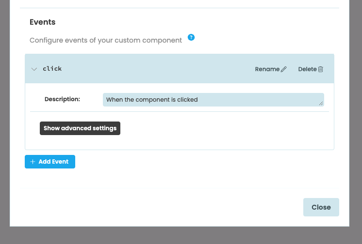 A click event added to a custom component