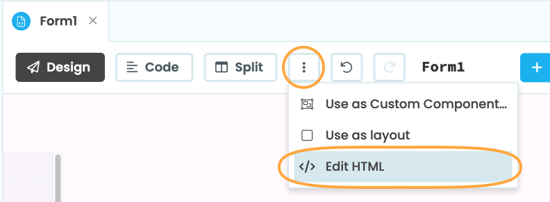 How to open the HTML Form Editor from the three dots menu