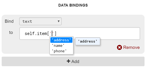Creating a Data Binding in the Properties Panel.