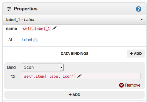 Properties Panel showing where Data Bindings are defined.