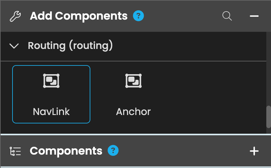 The NavLink component in the IDE’s toolbox.