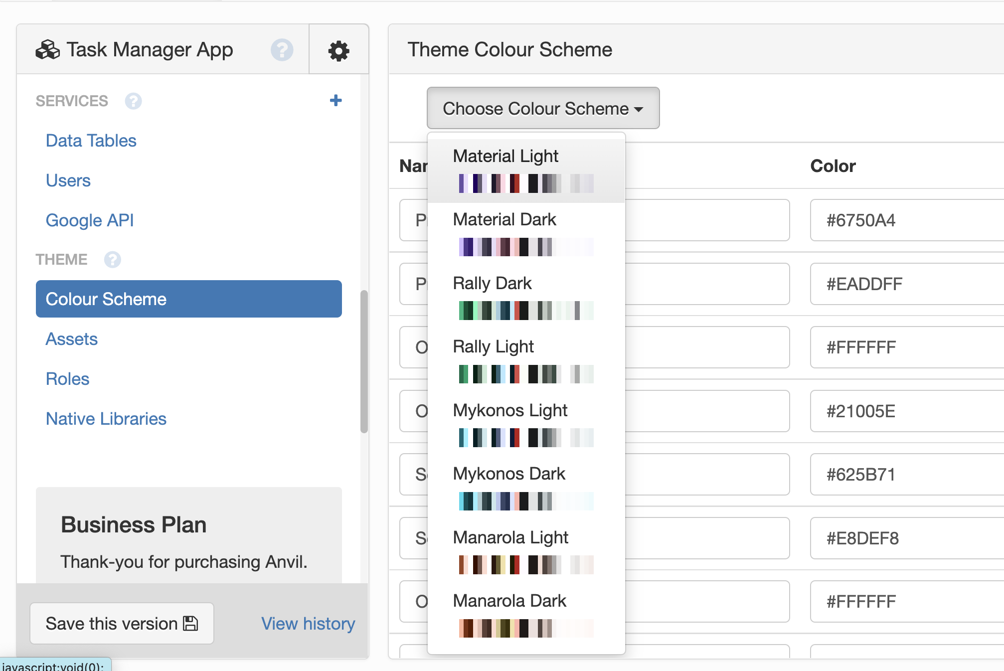 The &lsquo;Choose Colour Scheme&rsquo; dropdown menu lets you
choose a different colour scheme.