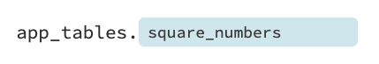 Changing the Python name of the table to be `square_numbers`