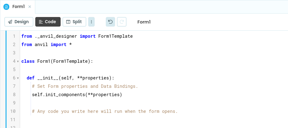 Code View for Form1