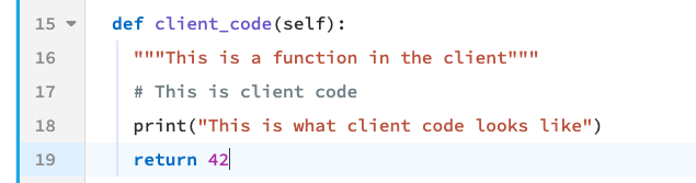 A function written on the client. The code editor has a blue bar on the left margin.