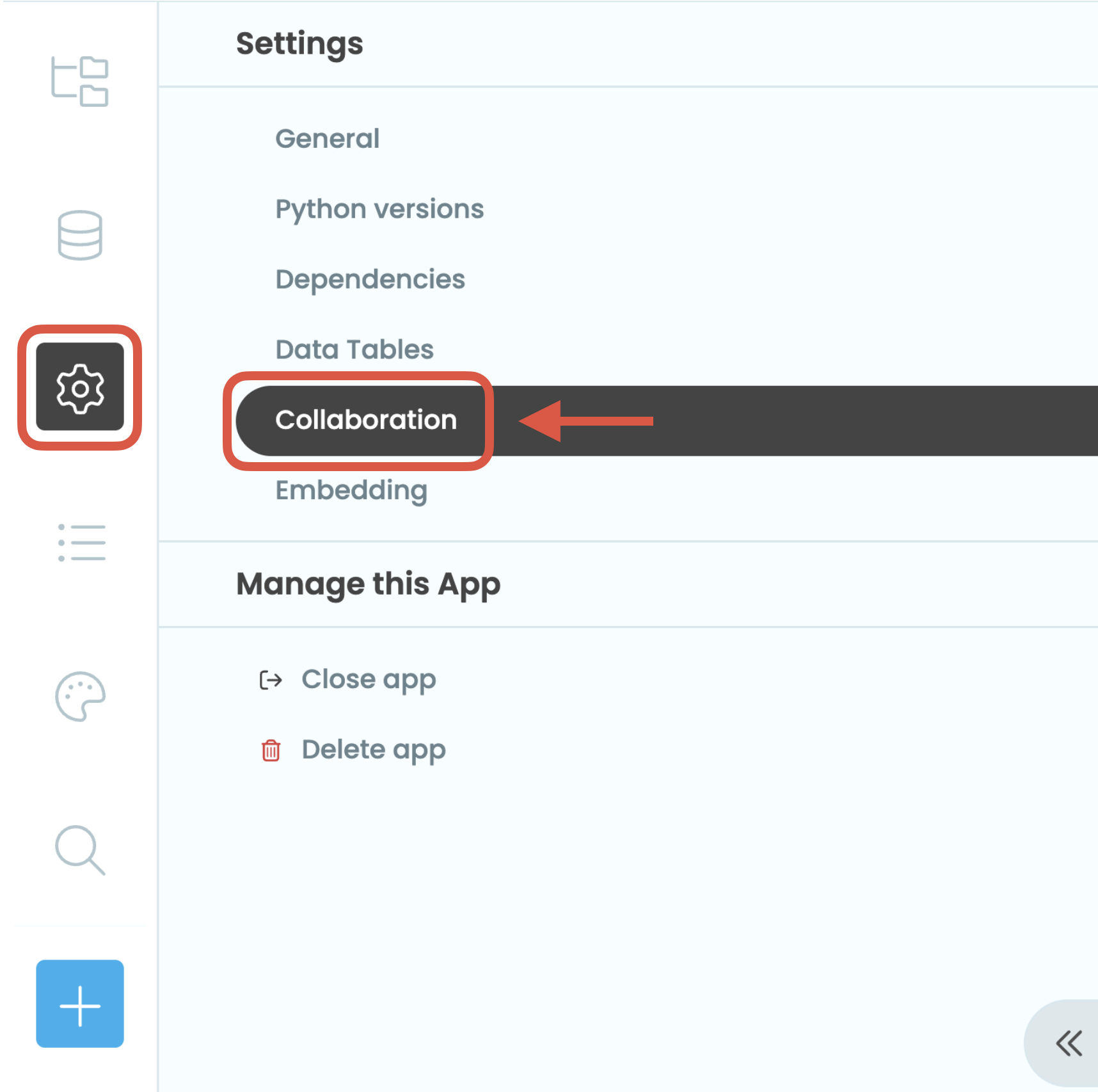 The Settings:Collaboration tab