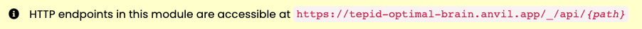 Message at bottom of Server Module explaining URL stem of HTTP API