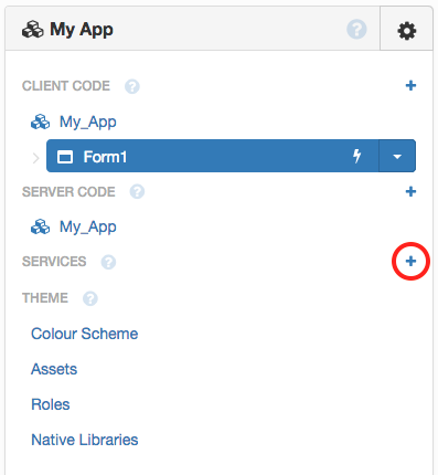 The App Browser with the plus next to 'Services' highlighted.