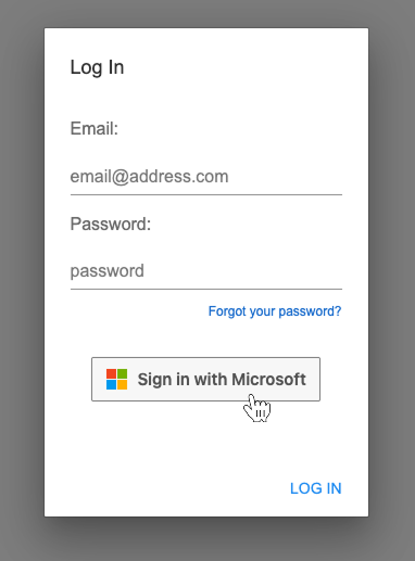 Screenshot of the login form with a Sign In with Microsoft button