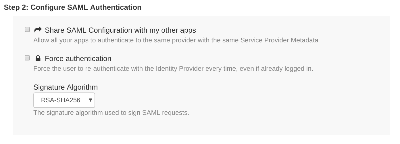 Location of the internal SAML settings in the SAML Authentication service
