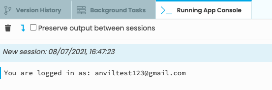 The App Console with a message giving the email address you are logged in with via SAML.