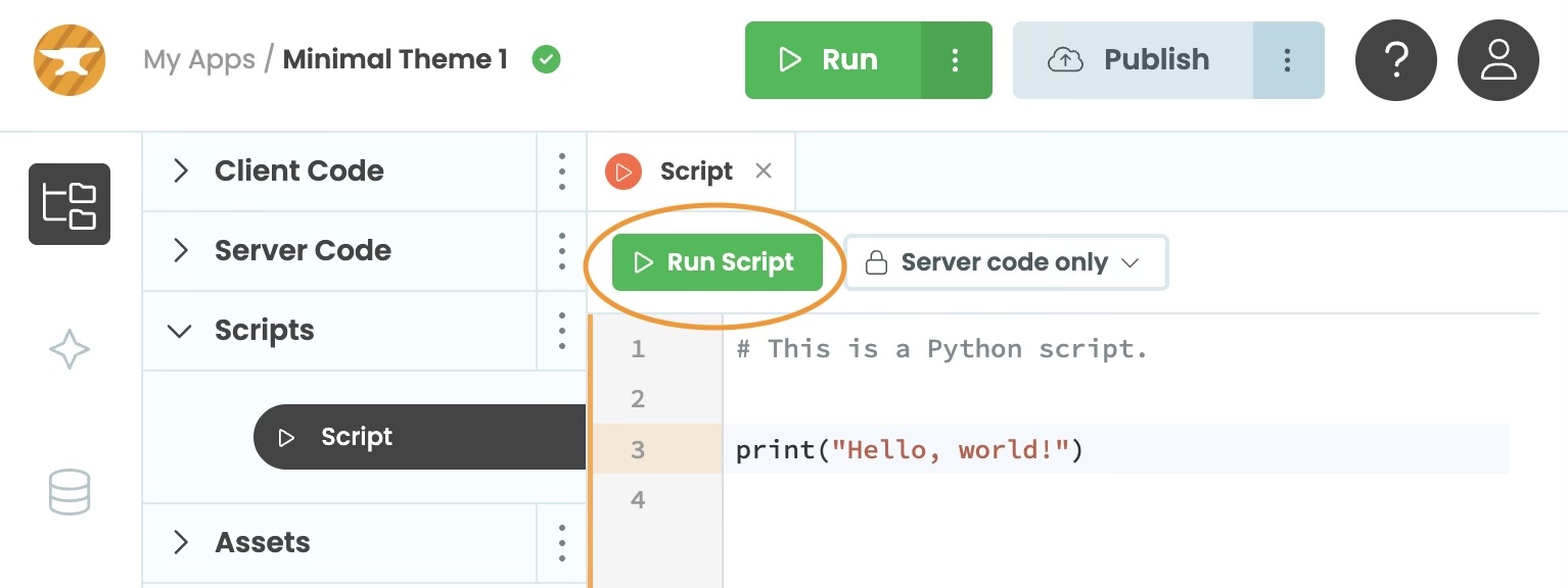 Anvil Editor with the green Run button highlighted in the toolbar