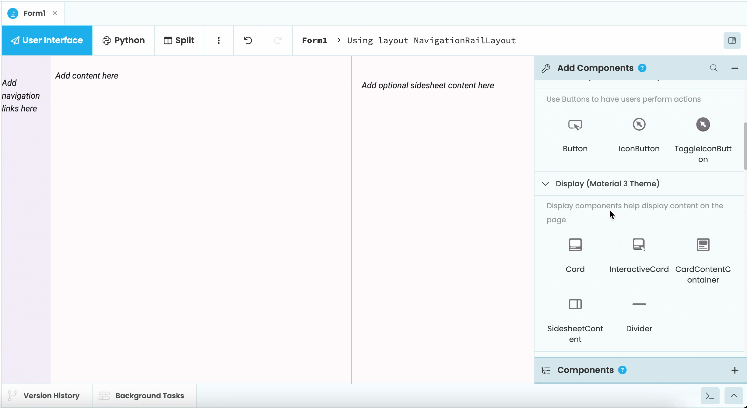 Dragging and dropping a component from the Toolbox