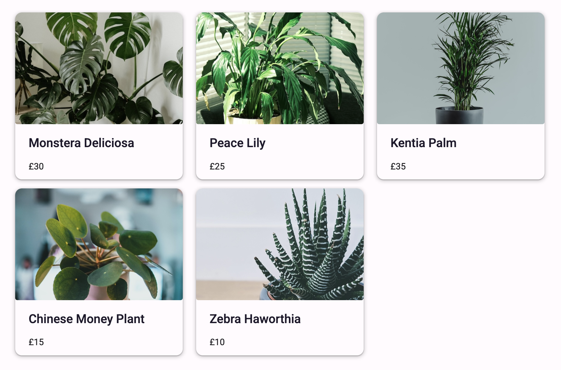 Example of Cards in a FlowPanel. The width of each Card is set to ‘300px’.