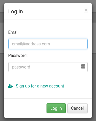 A Login form with username, password, and sign-up.