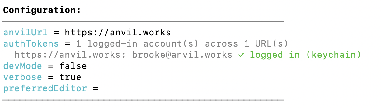 Running anvil checkout list shows you your config file.