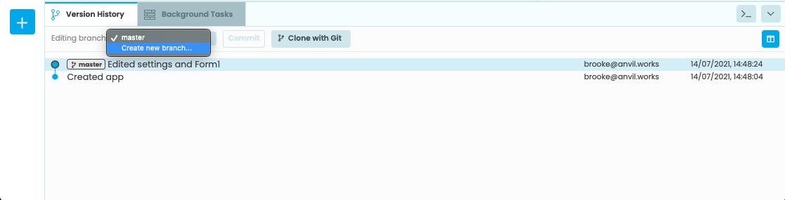 Editing Branch dropdown showing 'Create new branch...'